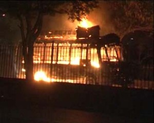 Bus set on fire